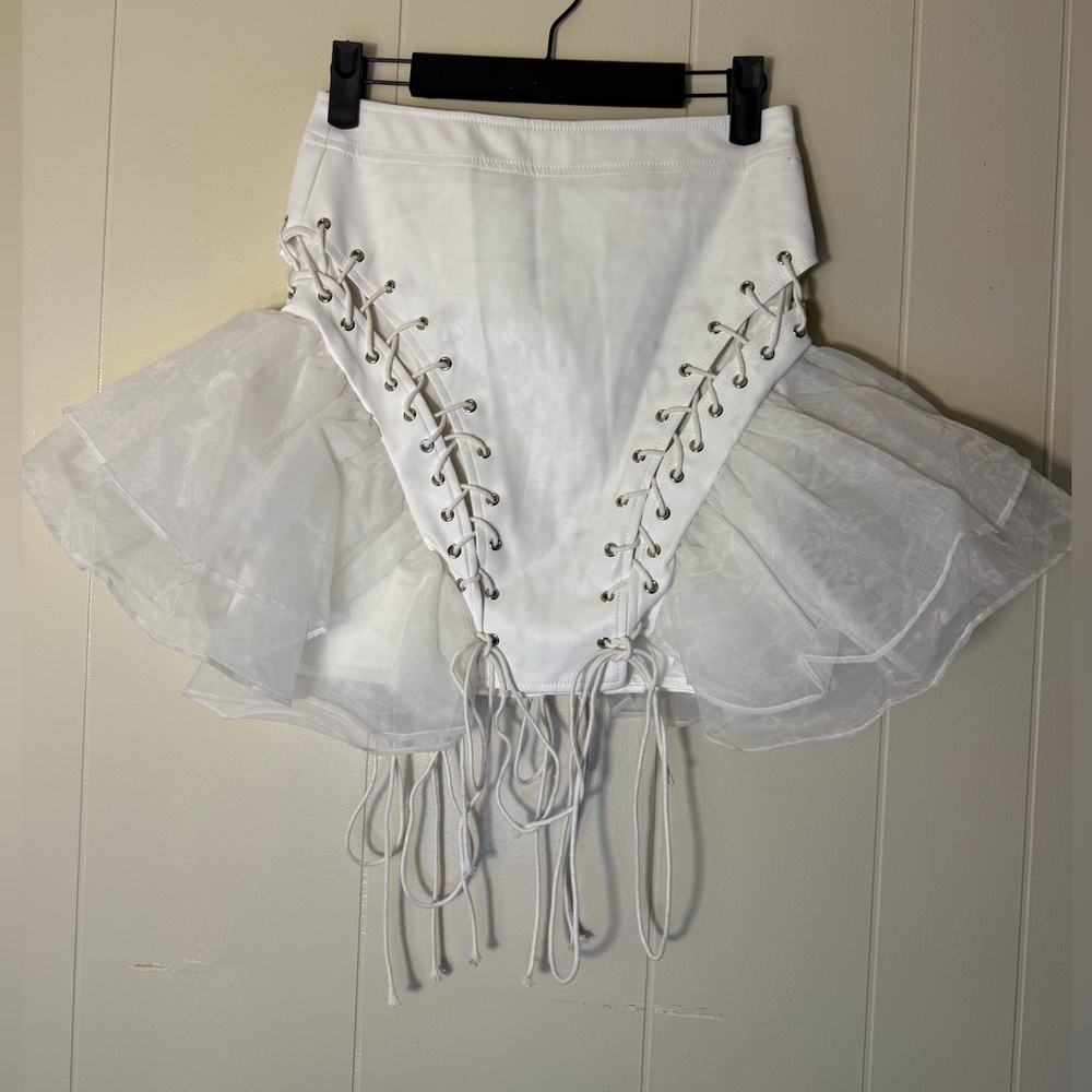 AKIRA White Lace-Up Mini Skirt